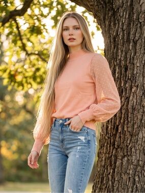Cece Clip Dot Sleeve Sweater in Blush